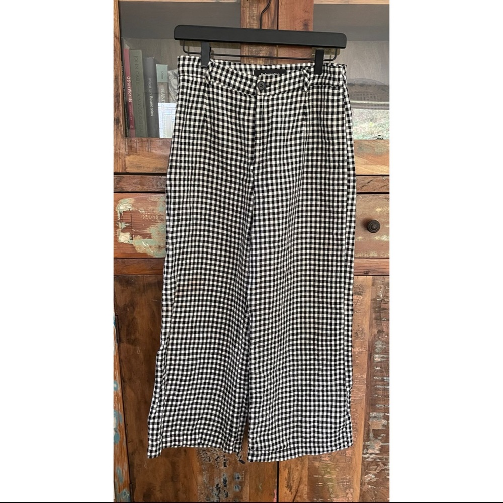 Reformation Cropped Wide Leg Linen Gingham Pants